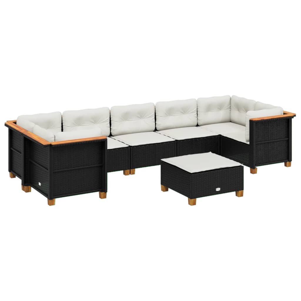8-dijelni set vrtnih sofa od poliratana s jastucima crni Crna 63.5 x 56 x 32 cm