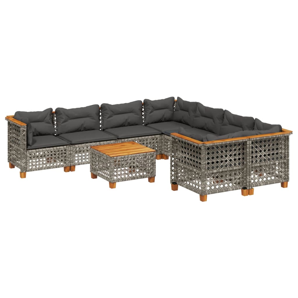 9-dijelni set vrtnih sofa od poliratana s jastucima sivi