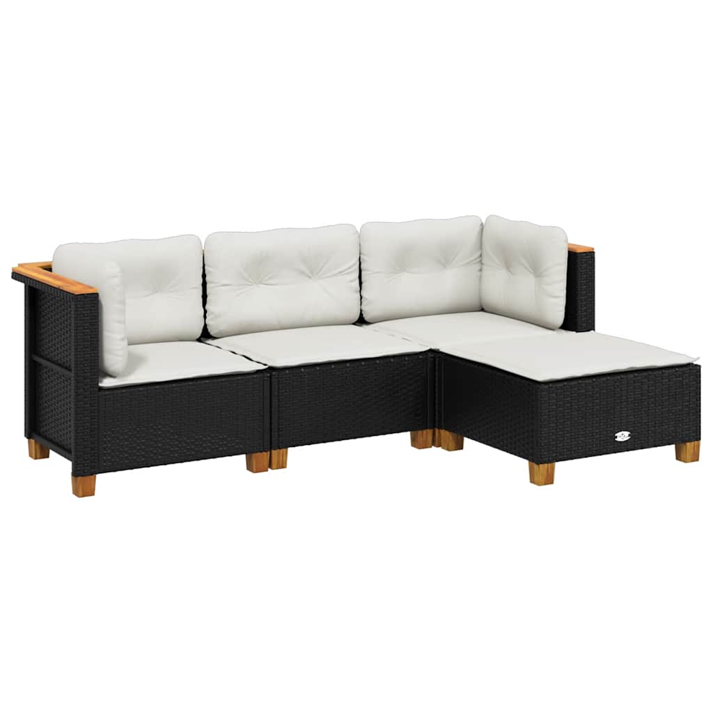 4-dijelni set vrtnih sofa od poliratana s jastucima crni