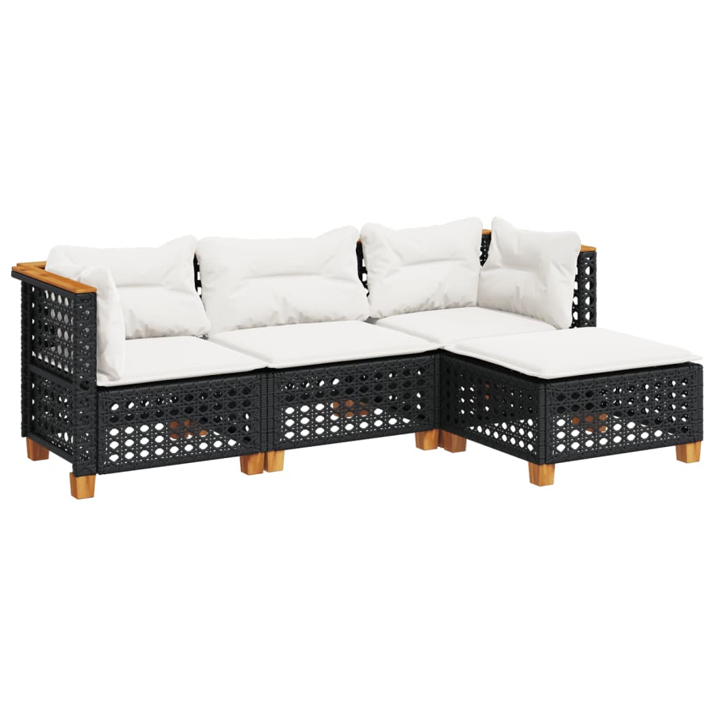 4-dijelni set vrtnih sofa od poliratana s jastucima crni