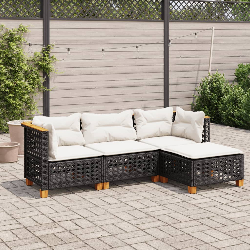 4-dijelni set vrtnih sofa od poliratana s jastucima crni