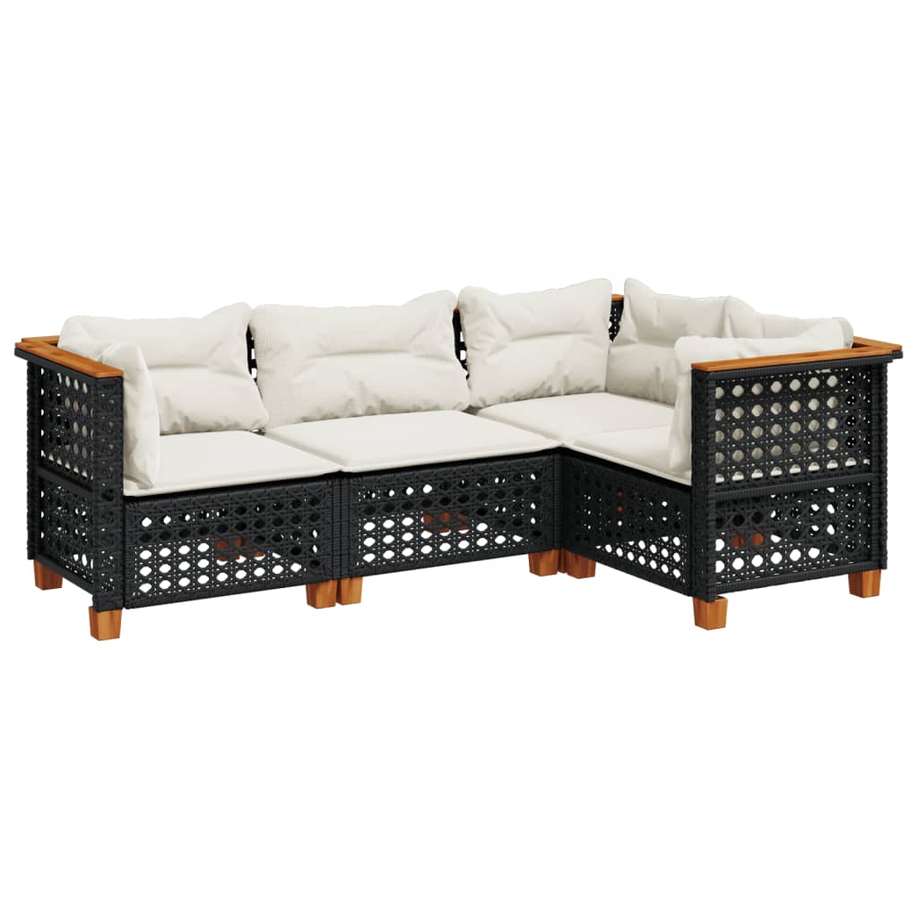 4-dijelni set vrtnih sofa od poliratana s jastucima crni