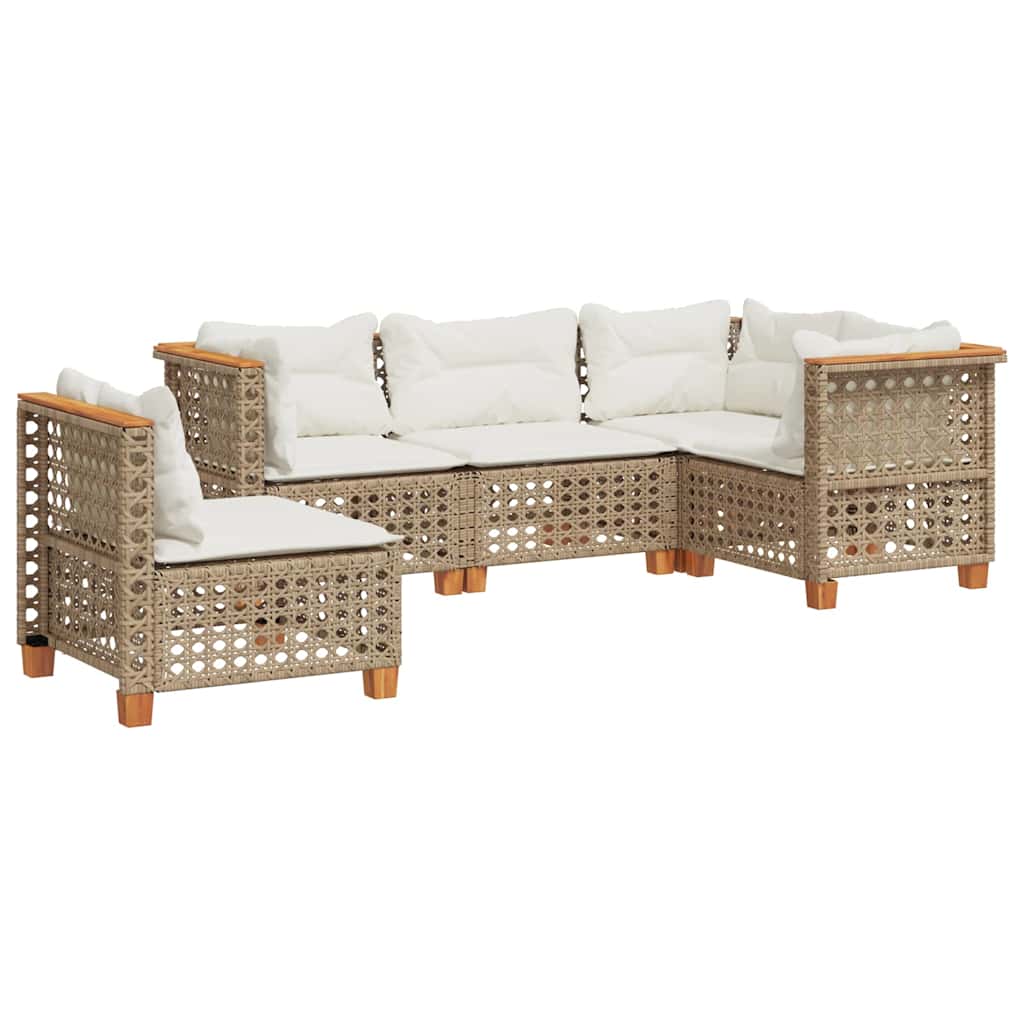 5-dijelni vrtni set sofa s jastucima bež od poliratana