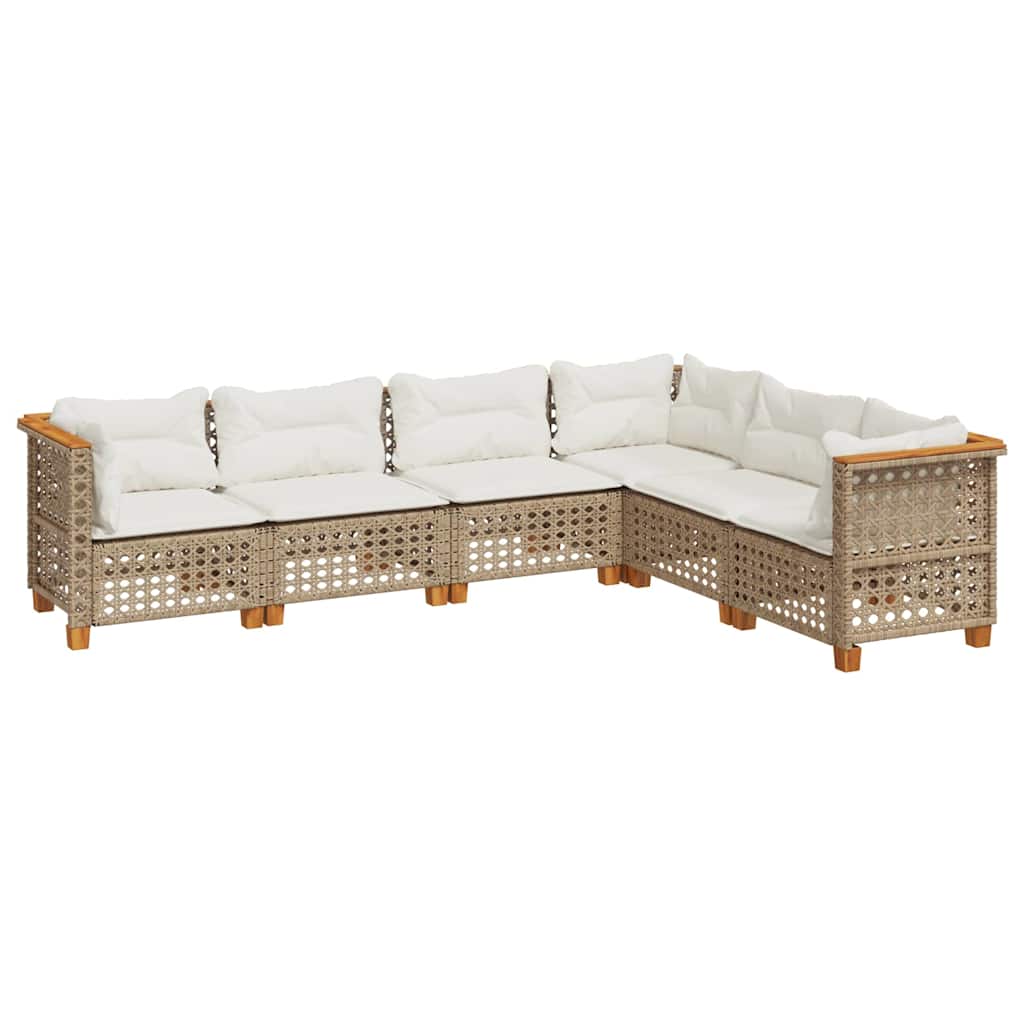 6-dijelni set vrtnih sofa s jastucima bež od poliratana 63.5 x 63.5 x 62 cm