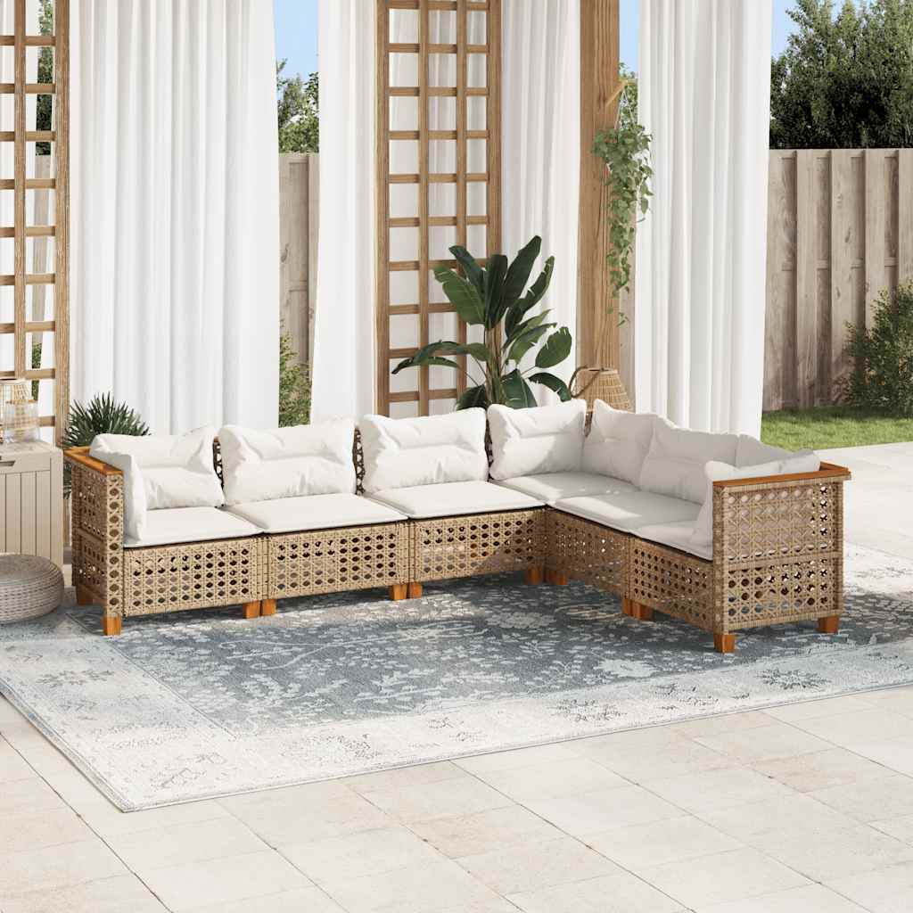 6-dijelni set vrtnih sofa s jastucima bež od poliratana 63.5 x 63.5 x 62 cm