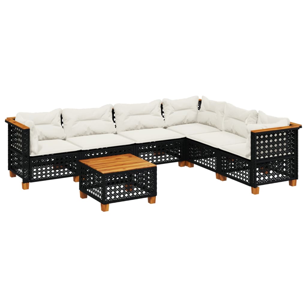 7-dijelni set vrtnih sofa od poliratana s jastucima crni Crna 55 x 55 x 36 cm