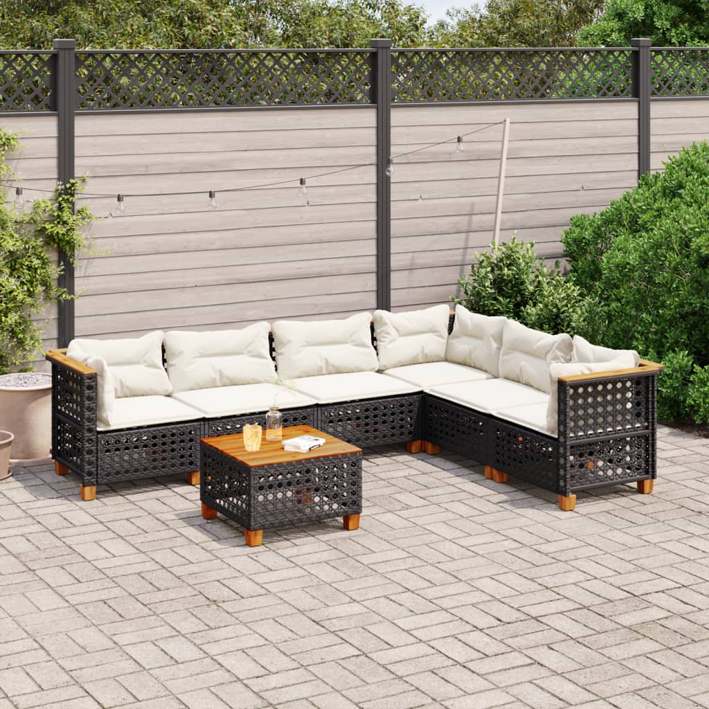 7-dijelni set vrtnih sofa od poliratana s jastucima crni Crna 55 x 55 x 36 cm