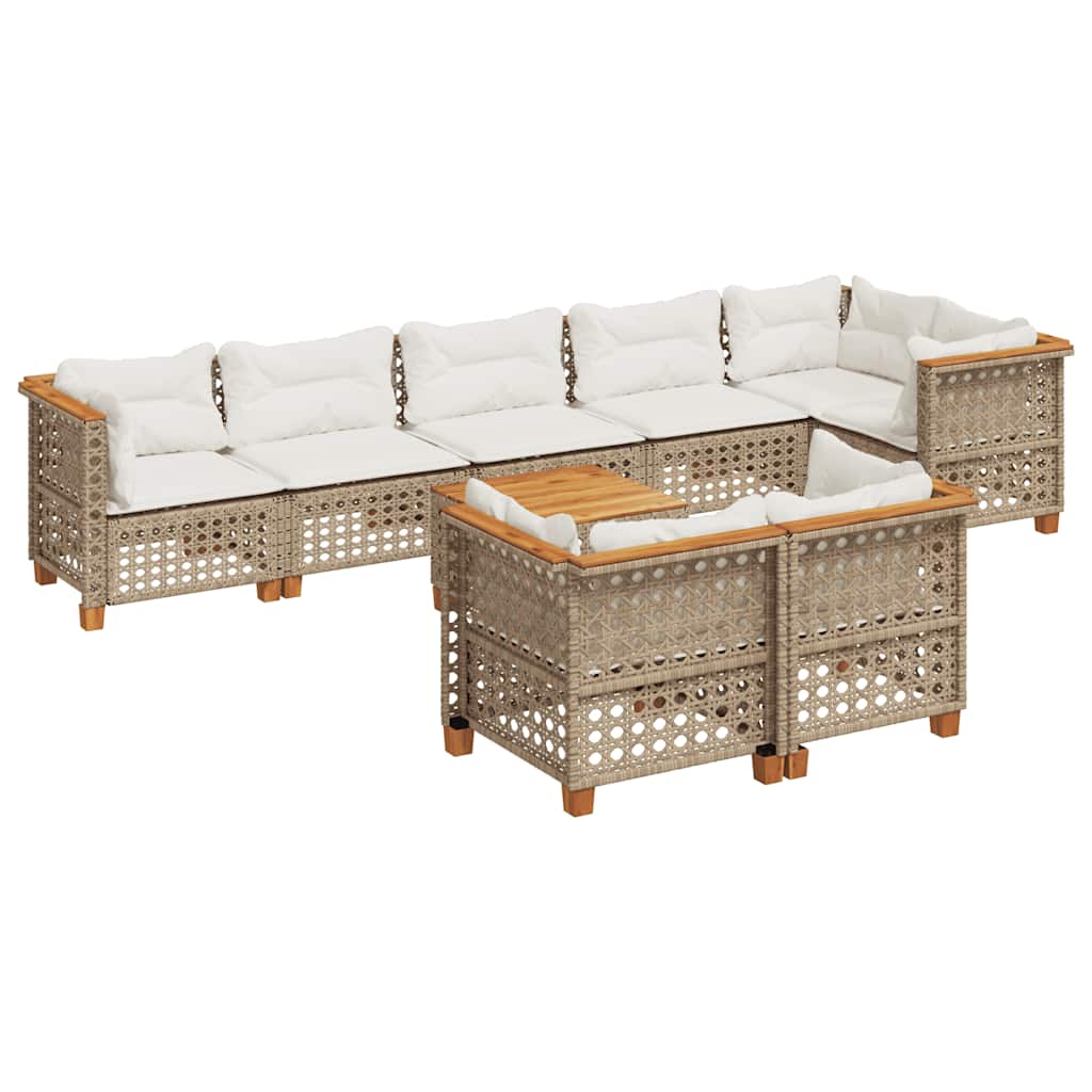 9-dijelni set vrtnih sofa s jastucima bež od poliratana 55 x 55 x 36 cm