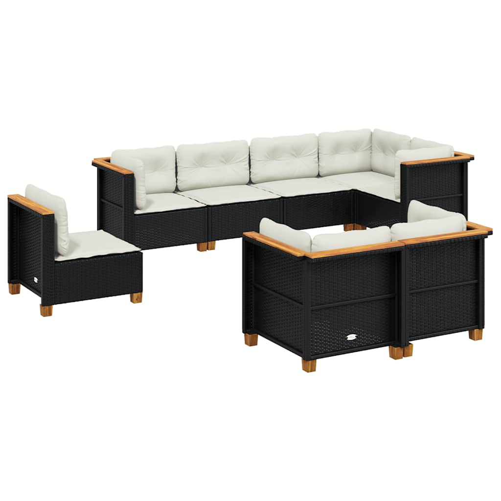 8-dijelni set vrtnih sofa od poliratana s jastucima crni Crna 63.5 x 63.5 x 62 cm