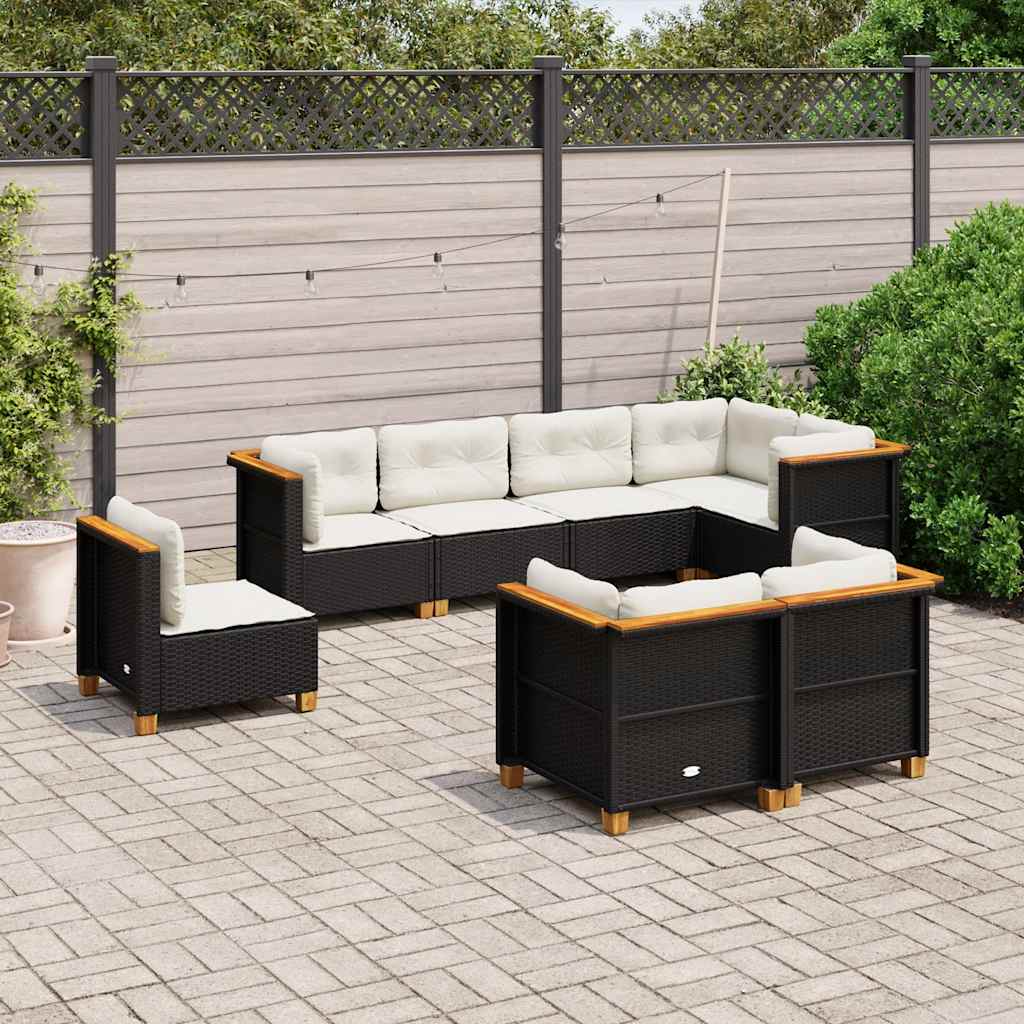 8-dijelni set vrtnih sofa od poliratana s jastucima crni Crna 63.5 x 63.5 x 62 cm