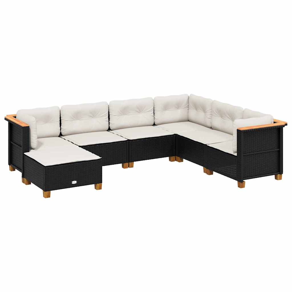 7-dijelni set vrtnih sofa od poliratana s jastucima crni Crna 63.5 x 56 x 32 cm