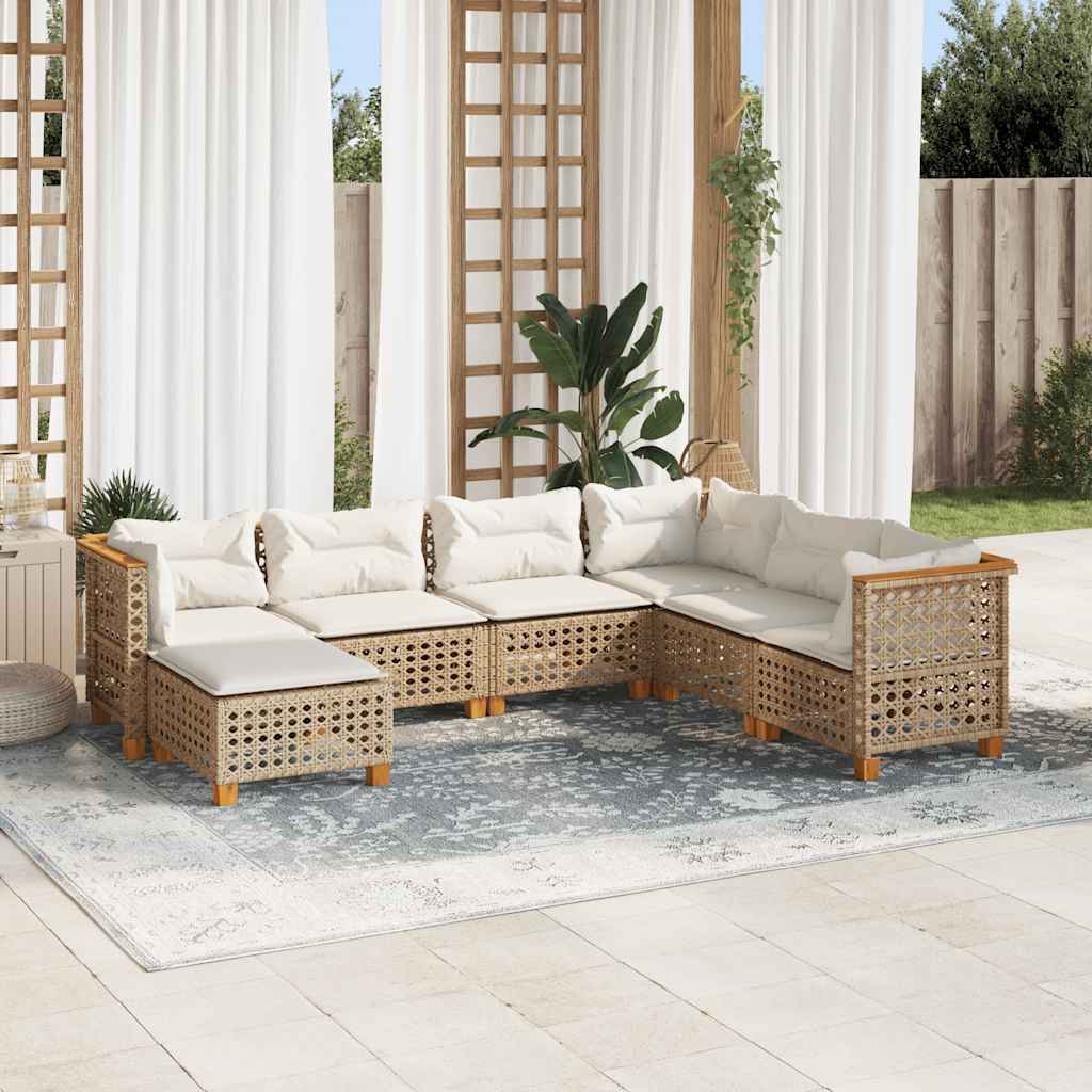 7-dijelni set vrtnih sofa od poliratana s jastucima bež 63.5 x 63.5 x 62 cm