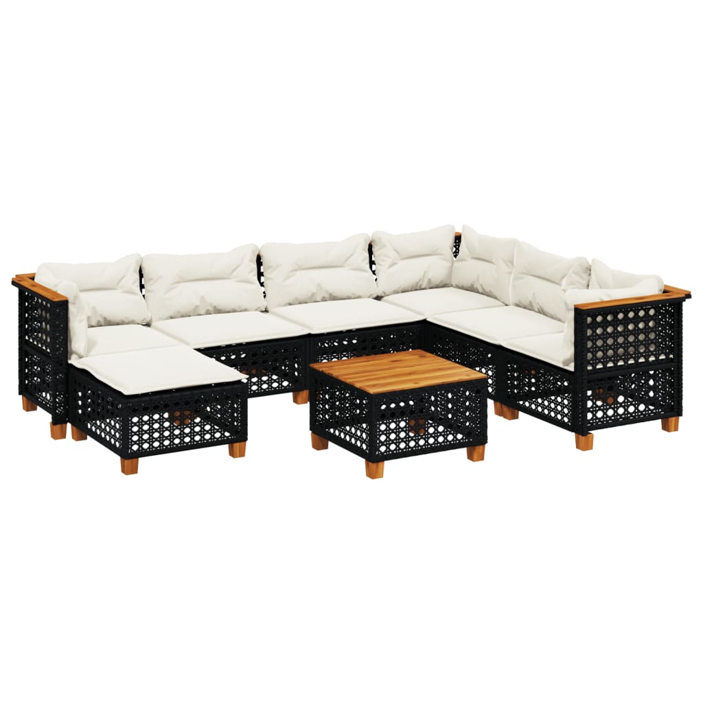 8-dijelni set vrtnih sofa od poliratana s jastucima crni Crna 55 x 55 x 36 cm