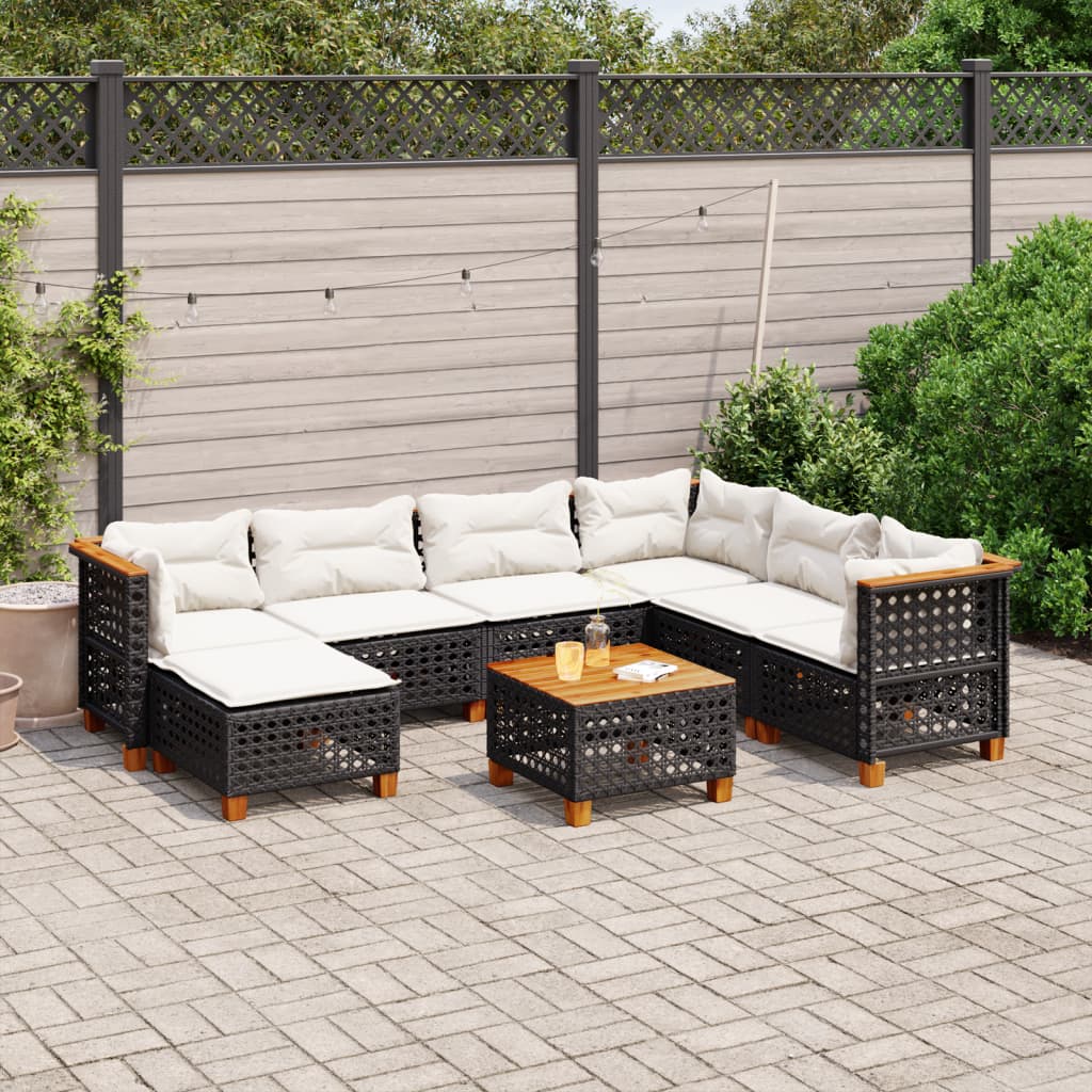 8-dijelni set vrtnih sofa od poliratana s jastucima crni Crna 55 x 55 x 36 cm