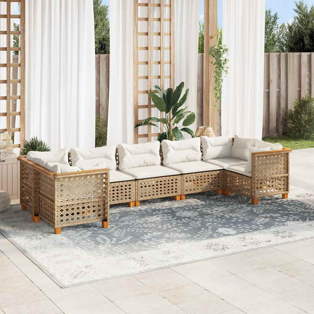7-dijelni set vrtnih sofa od poliratana s jastucima bež 63.5 x 63.5 x 62 cm