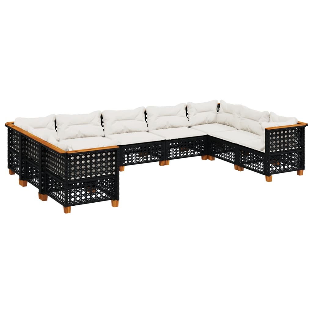 9-dijelni set vrtnih sofa s jastucima crni od poliratana Crna 63.5 x 63.5 x 62 cm
