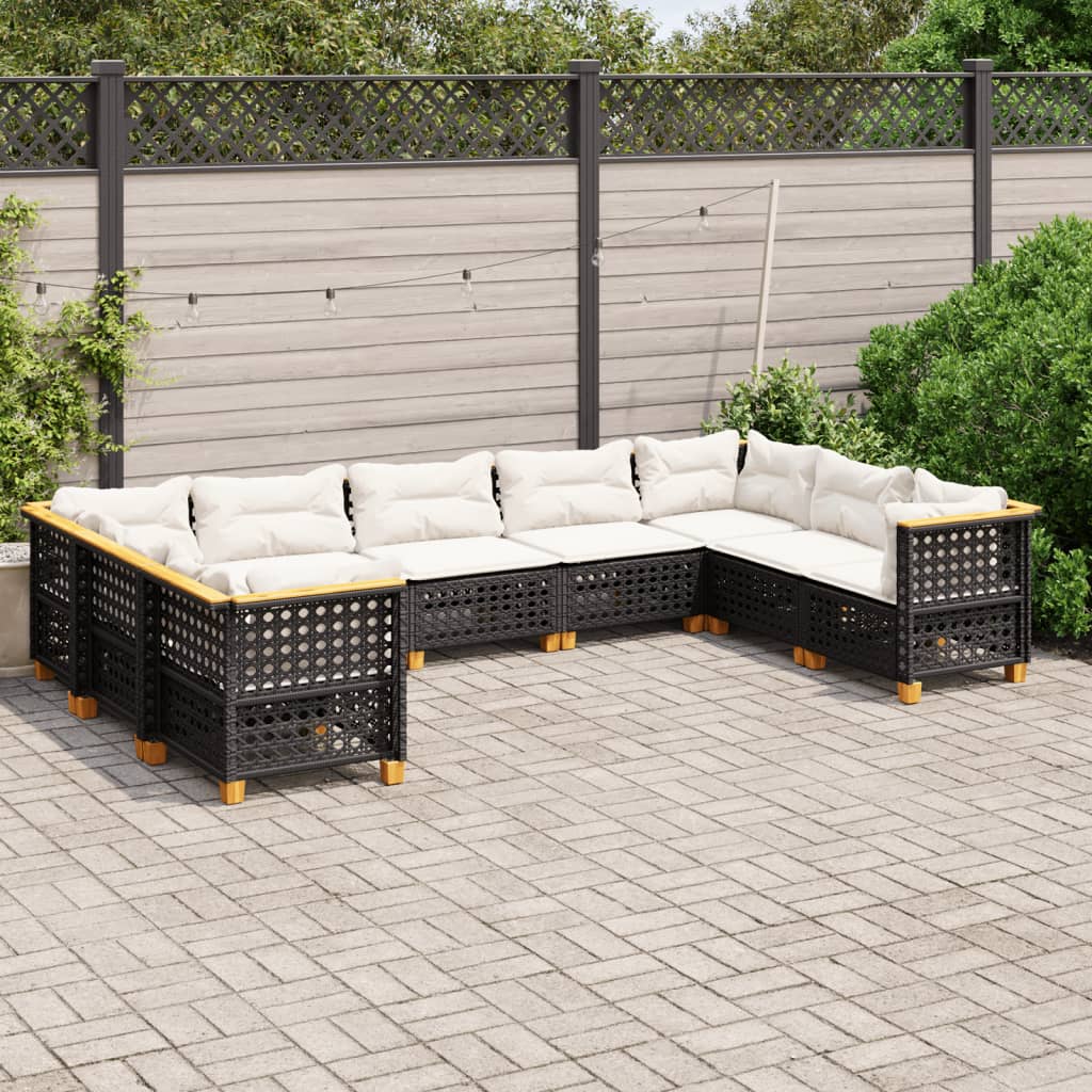9-dijelni set vrtnih sofa s jastucima crni od poliratana Crna 63.5 x 63.5 x 62 cm