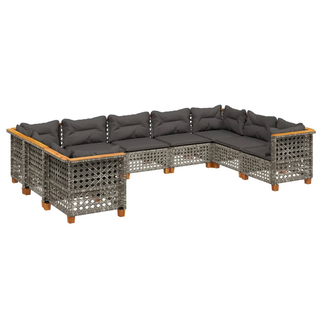 9-dijelni set vrtnih sofa od poliratana s jastucima sivi