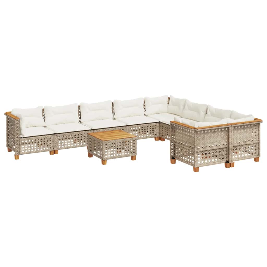 10-dijelni set vrtnih sofa s jastucima bež od poliratana 317.5 x 254 x 69 cm