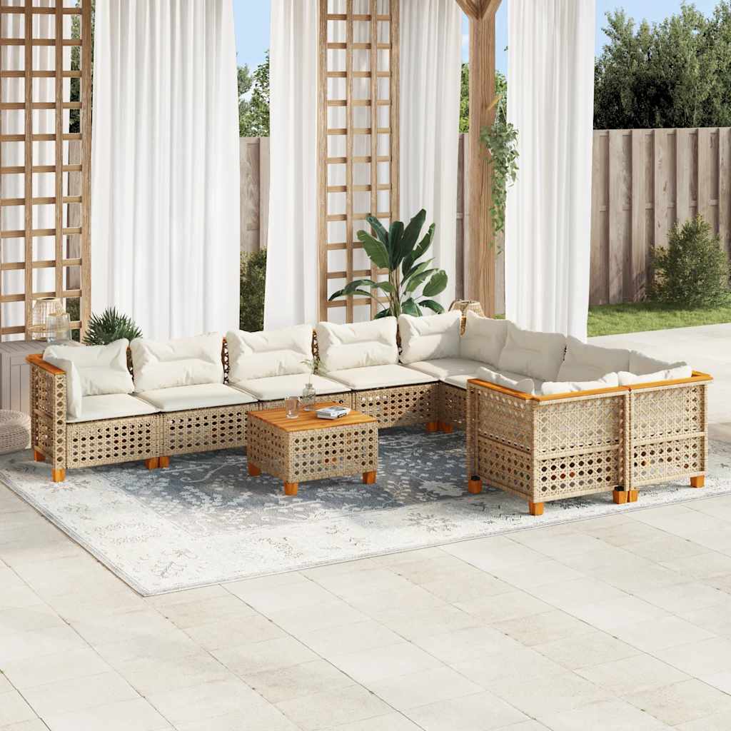 10-dijelni set vrtnih sofa s jastucima bež od poliratana 317.5 x 254 x 69 cm