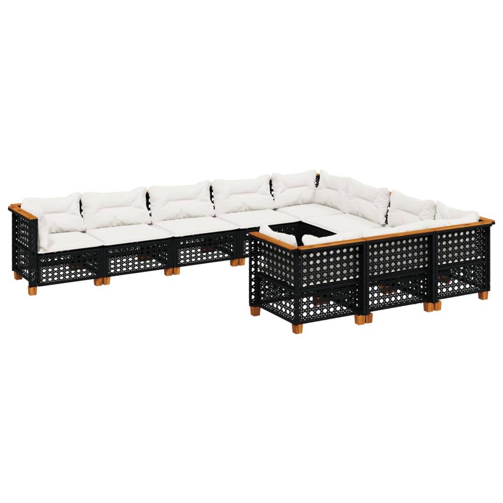 10-dijelni set vrtnih sofa s jastucima crni od poliratana Crna 63.5 x 63.5 x 62 cm
