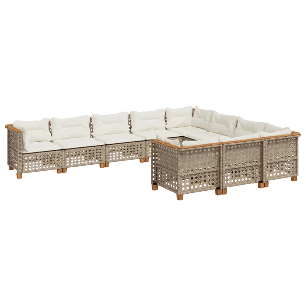 10-dijelni set vrtnih sofa s jastucima bež od poliratana 63.5 x 63.5 x 62 cm