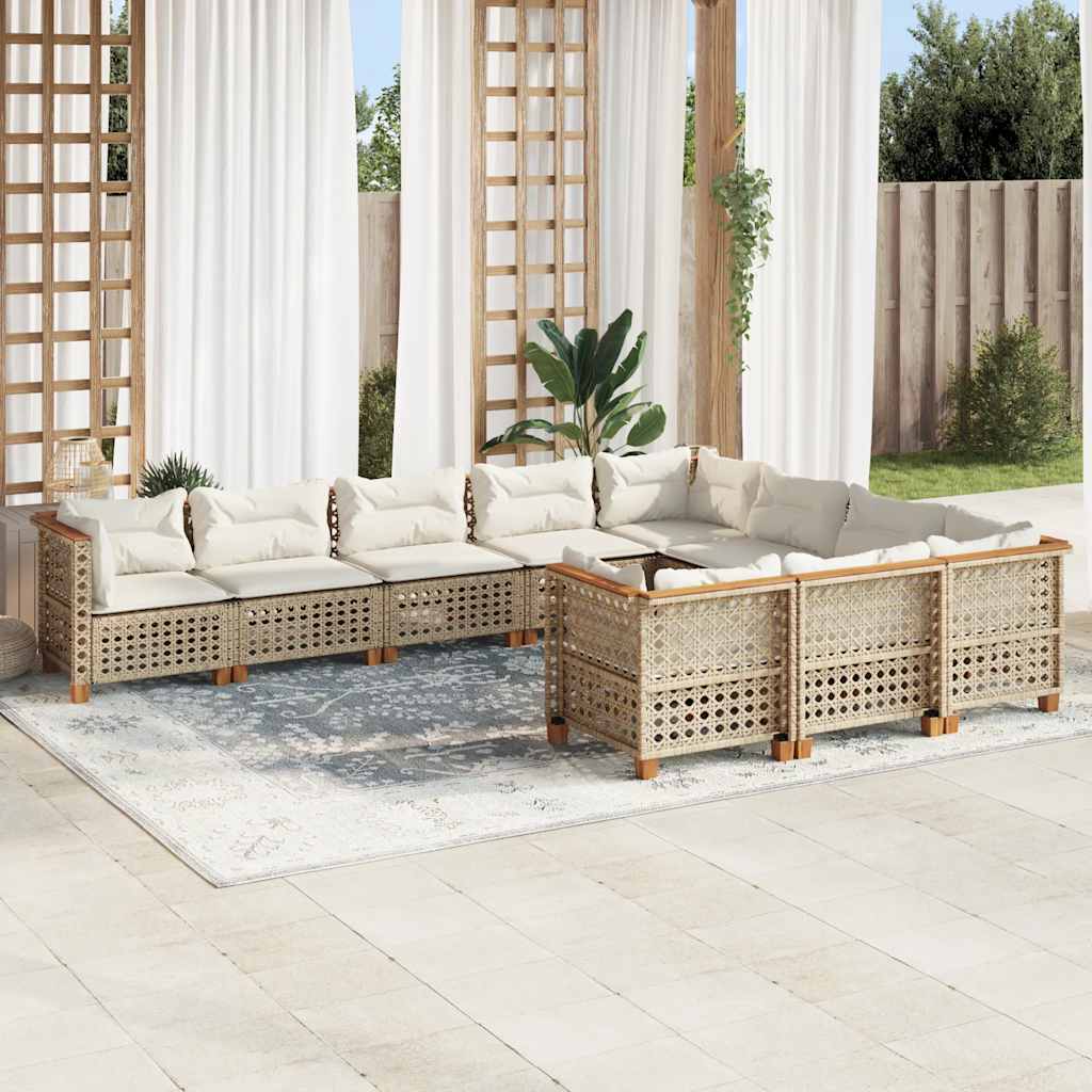 10-dijelni set vrtnih sofa s jastucima bež od poliratana 63.5 x 63.5 x 62 cm