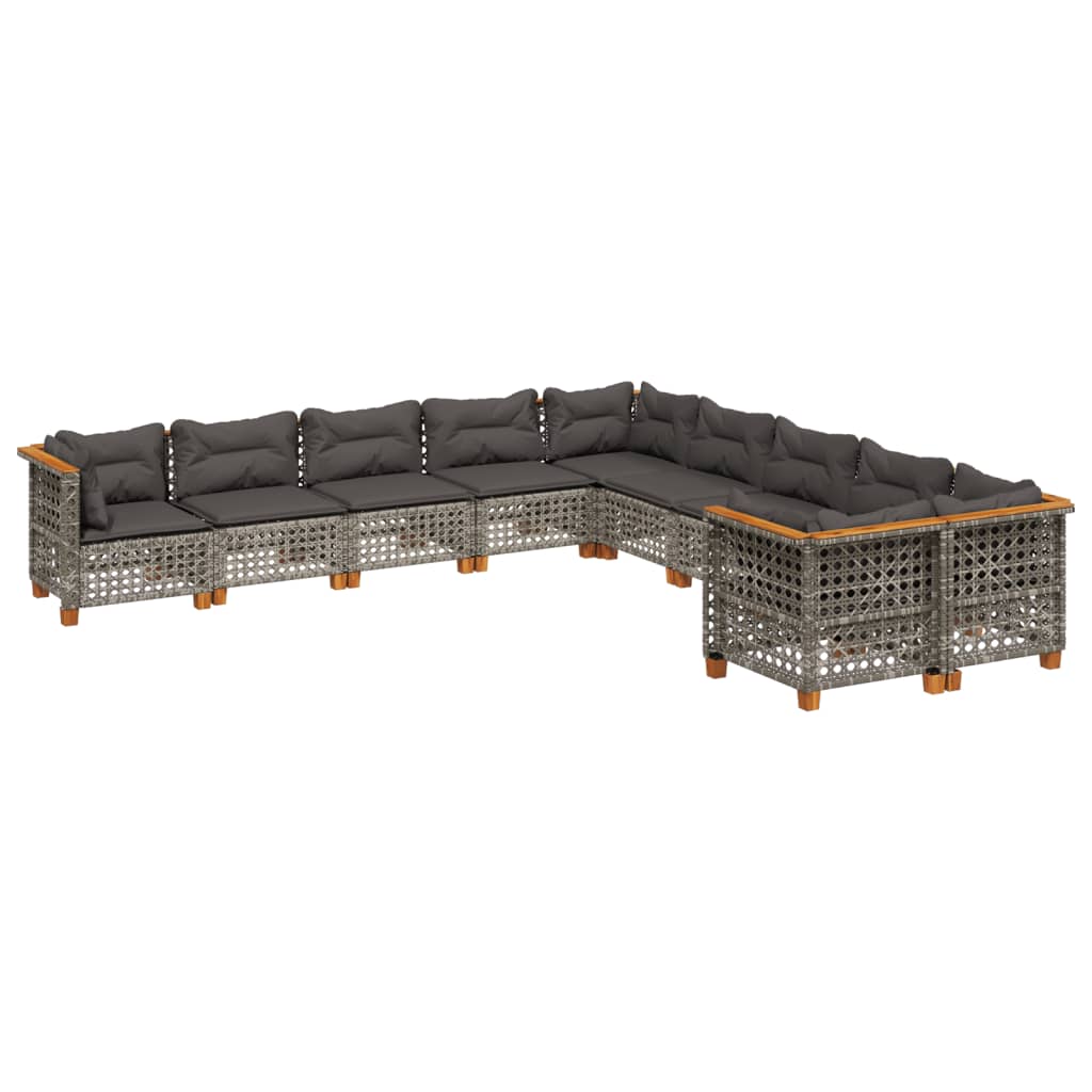 10-dijelni set vrtnih sofa od poliratana s jastucima sivi
