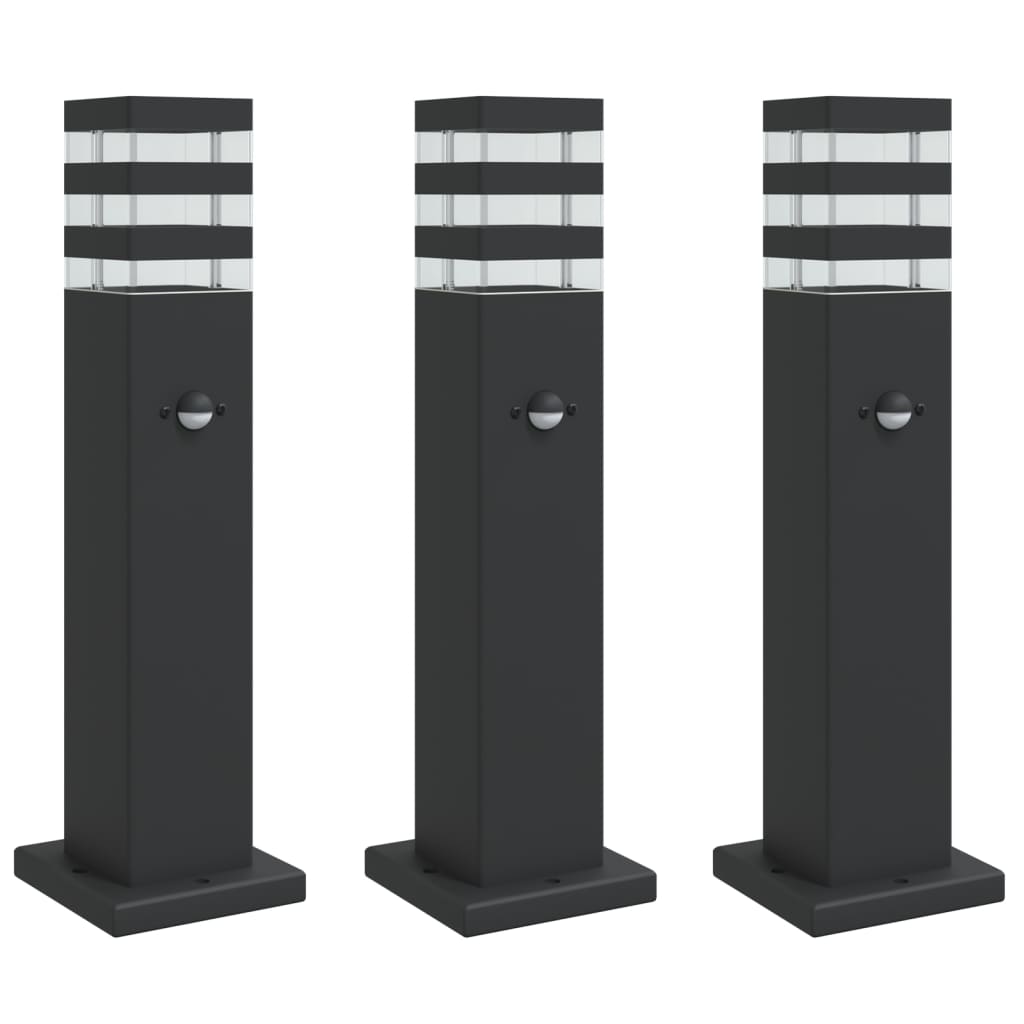 Vanjske podne svjetiljke s senzorima 3kom crne 50cm aluminijske