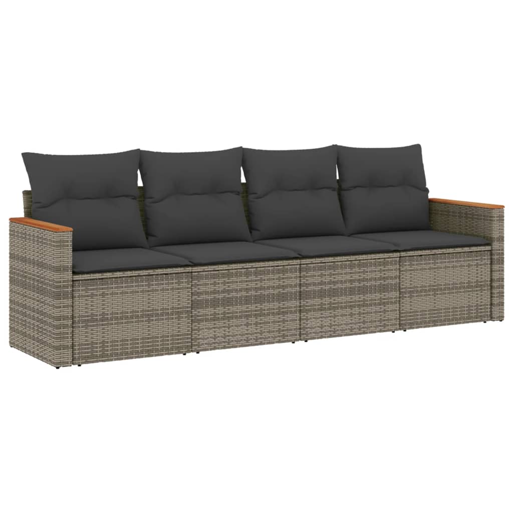 4-dijelni set vrtnih sofa od poliratana s jastucima sivi