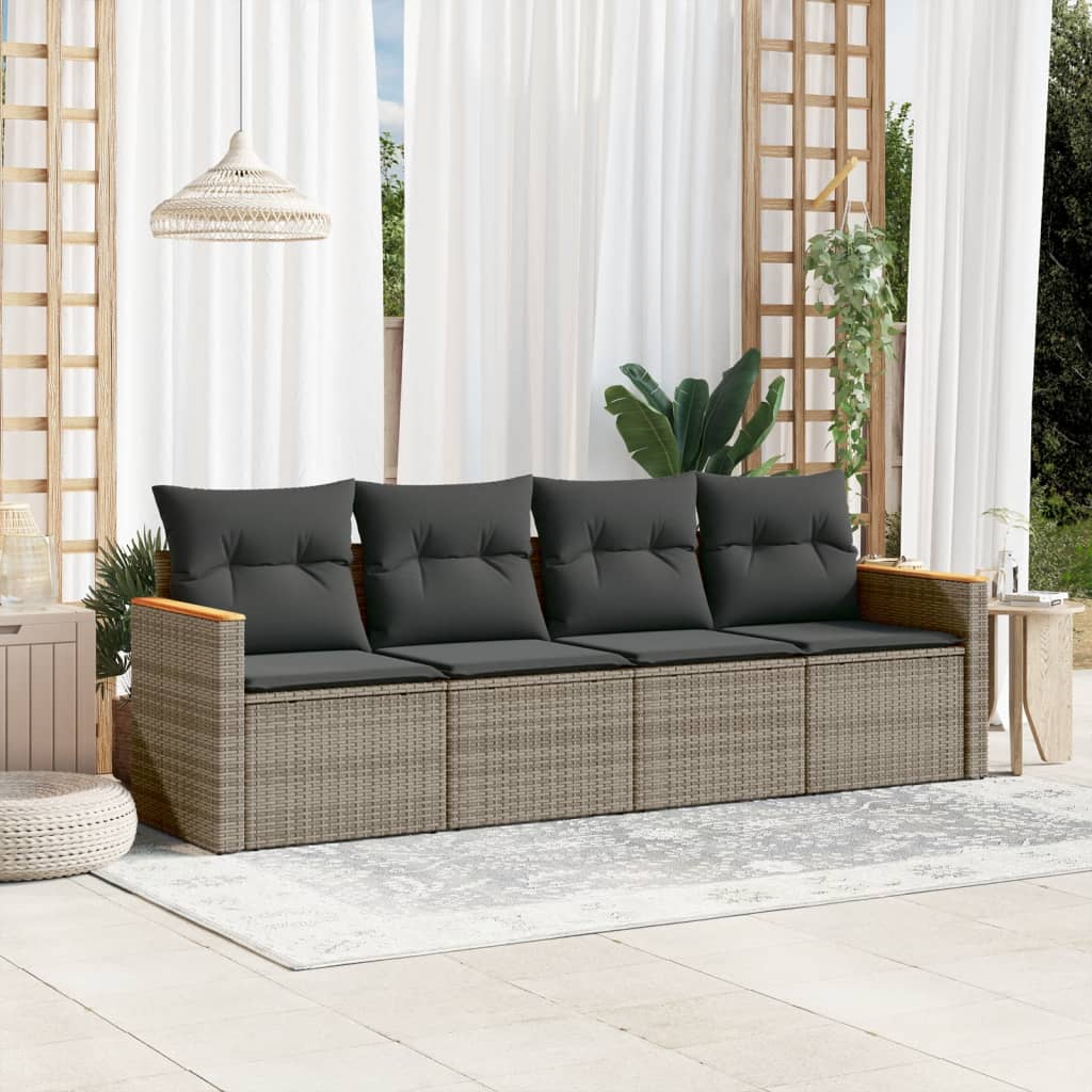 4-dijelni set vrtnih sofa od poliratana s jastucima sivi