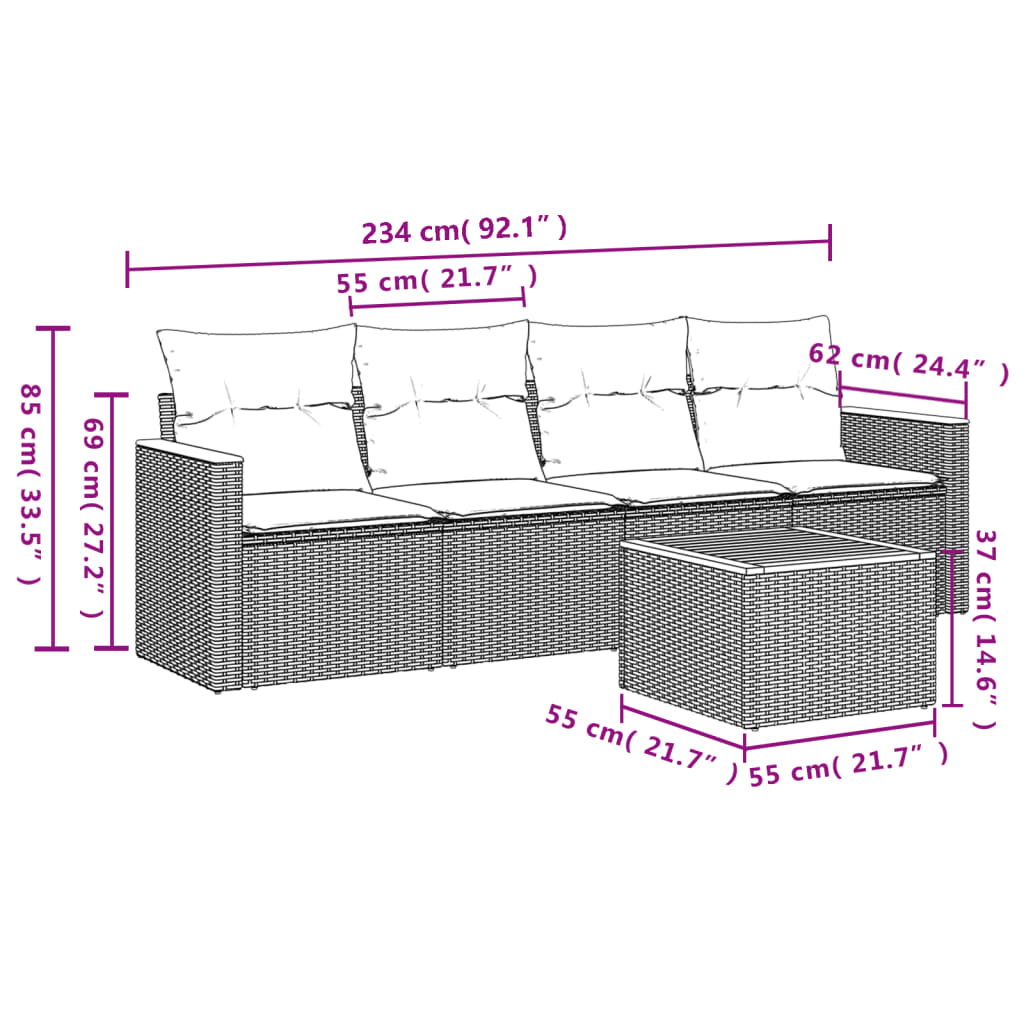 5-dijelni vrtni set sofa s jastucima bež od poliratana
