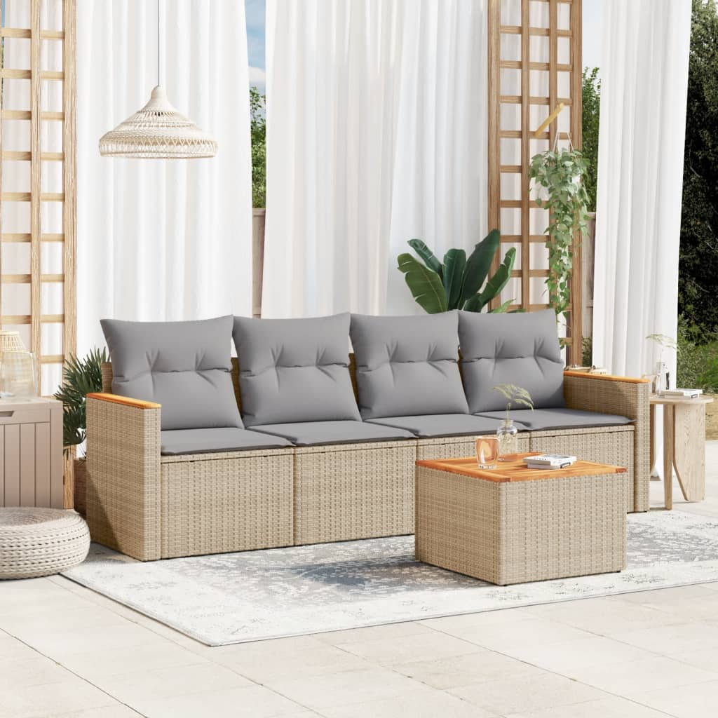 5-dijelni vrtni set sofa s jastucima bež od poliratana