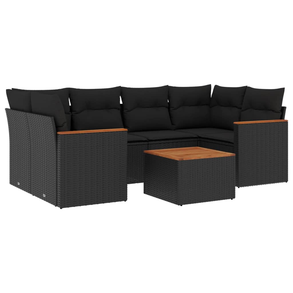 7-dijelni set vrtnih sofa od poliratana s jastucima crni