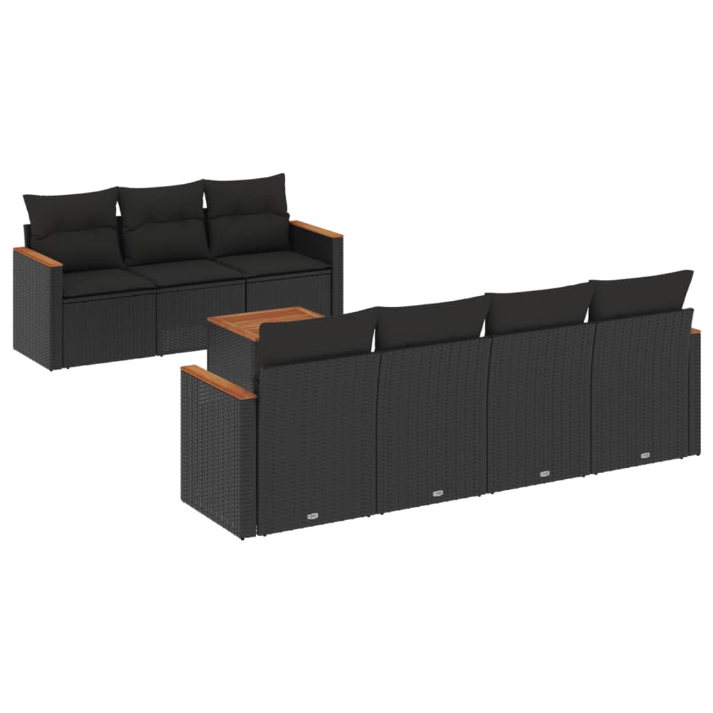 8-dijelni set vrtnih sofa od poliratana s jastucima crni