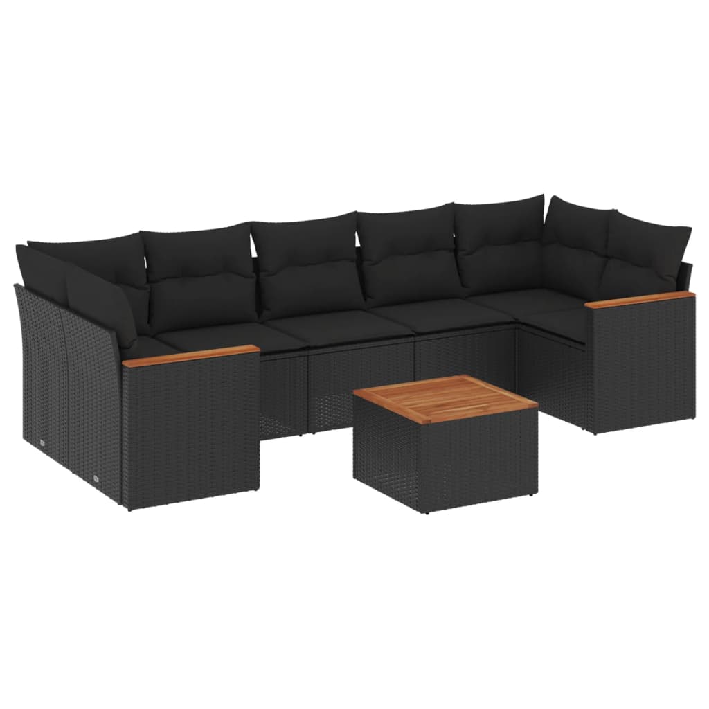 8-dijelni set vrtnih sofa od poliratana s jastucima crni