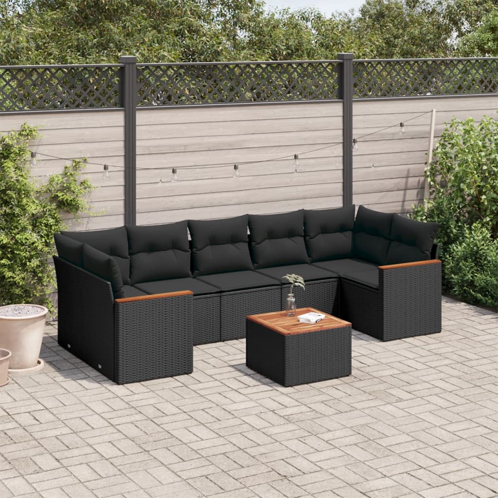8-dijelni set vrtnih sofa od poliratana s jastucima crni