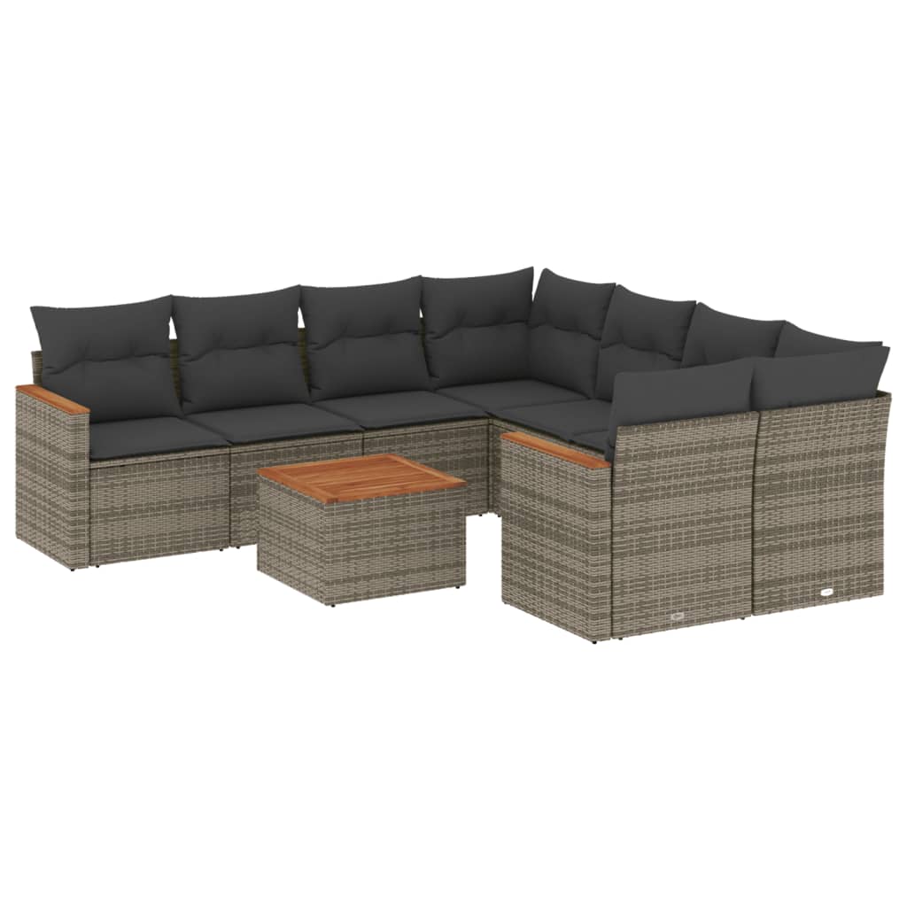 9-dijelni set vrtnih sofa od poliratana s jastucima sivi