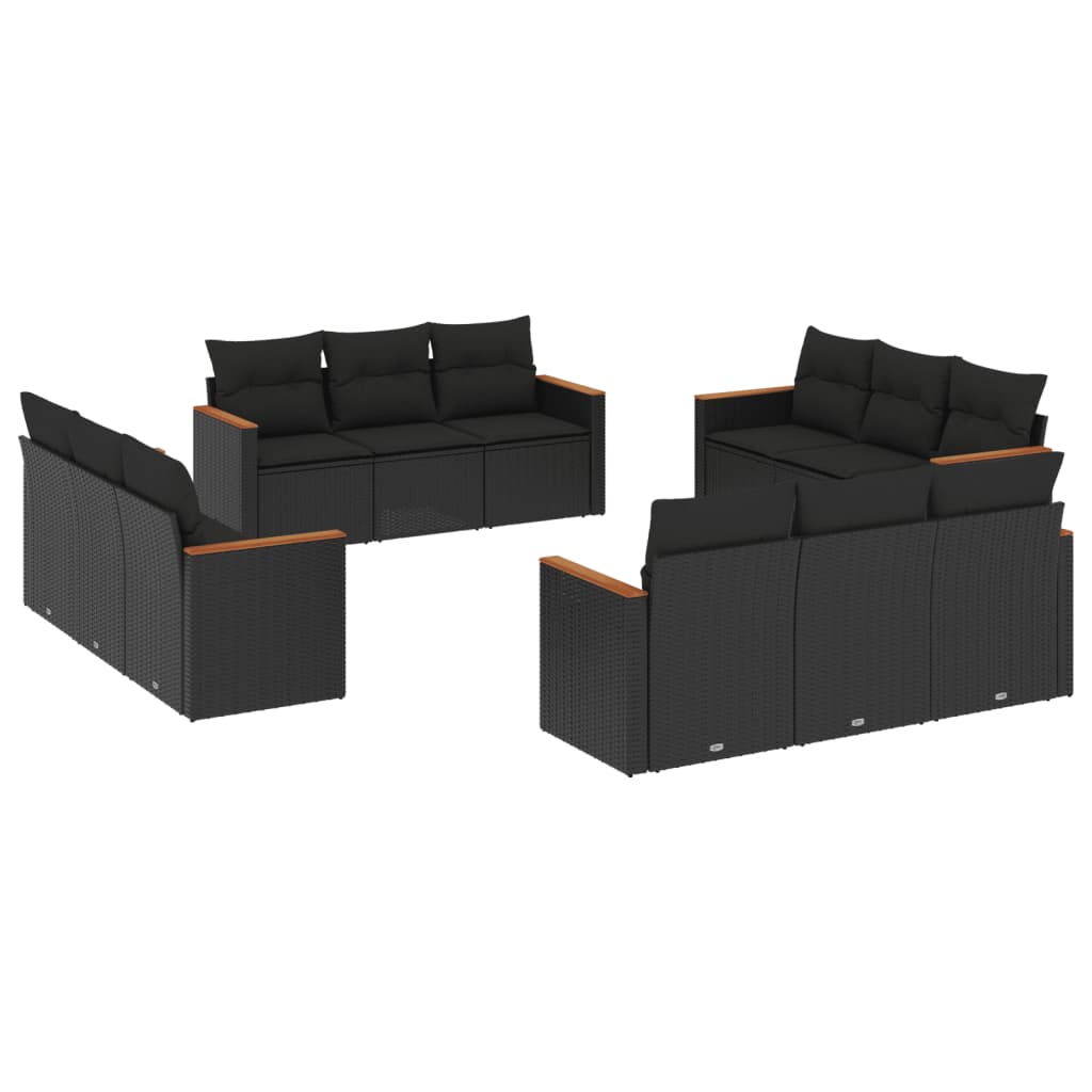 12-dijelni set vrtnih sofa od poliratana s jastucima crni