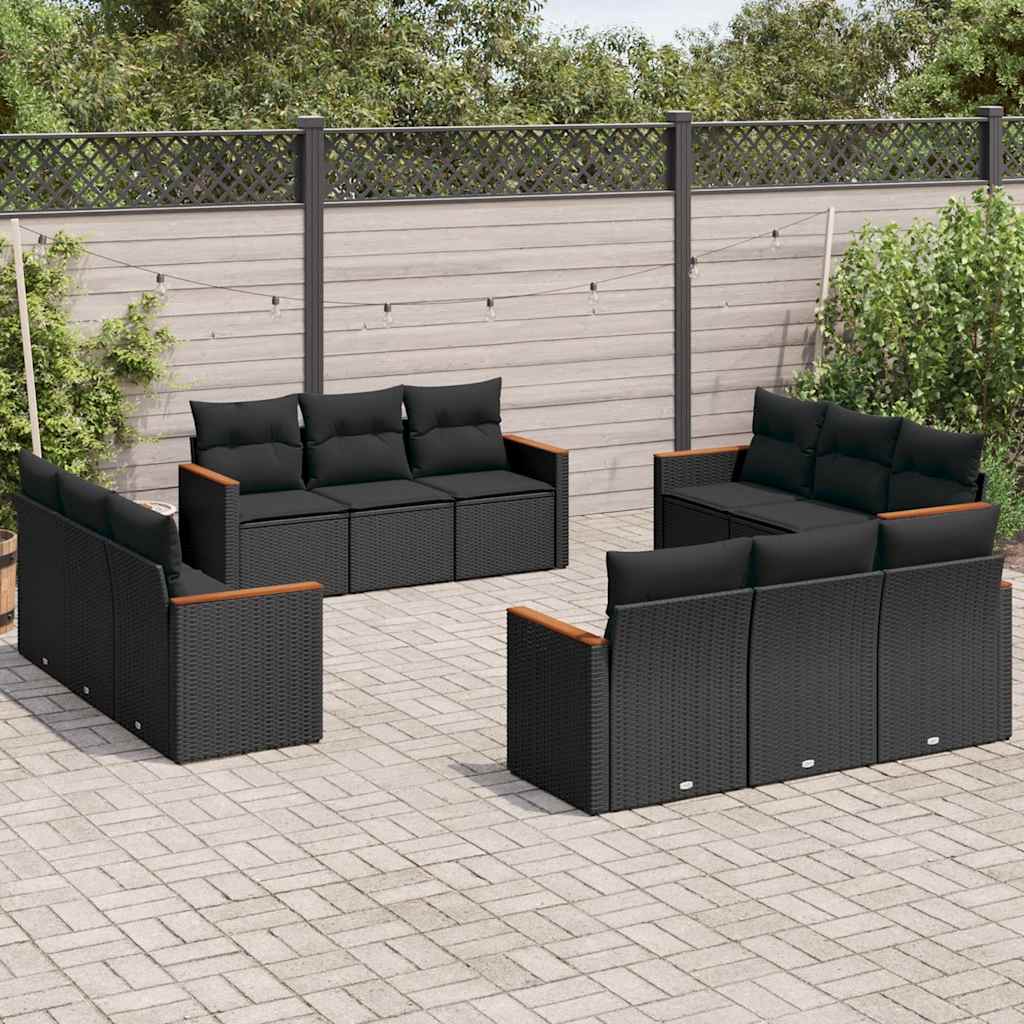 12-dijelni set vrtnih sofa od poliratana s jastucima crni