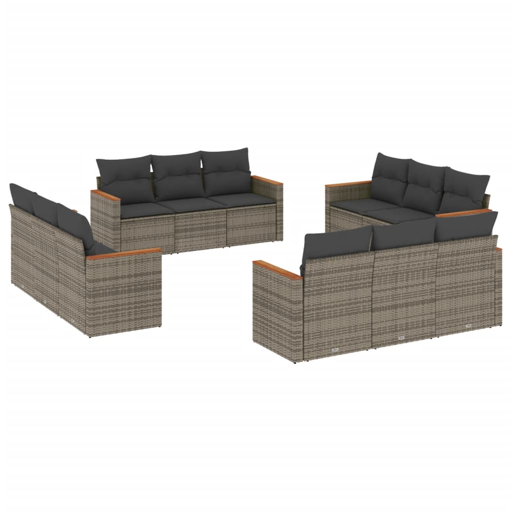 12-dijelni set vrtnih sofa od poliratana s jastucima sivi