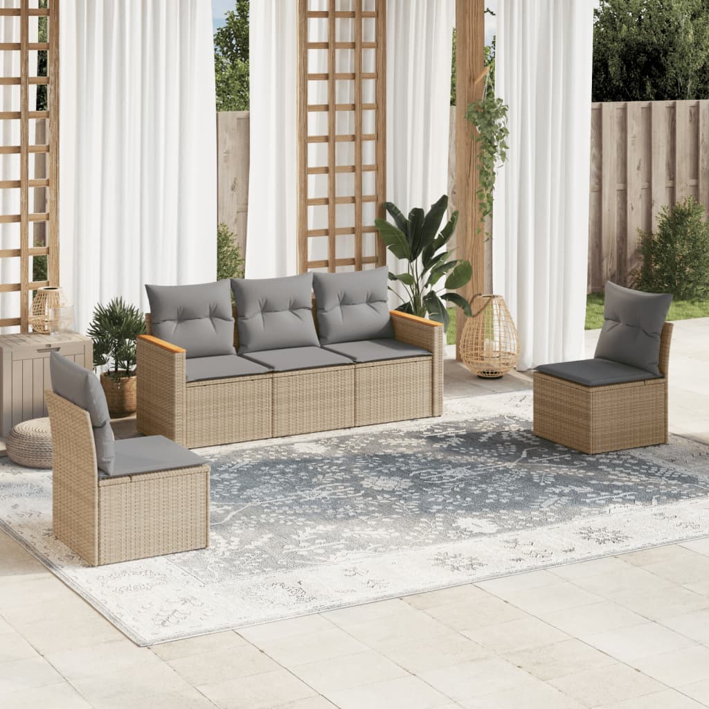 5-dijelni vrtni set sofa s jastucima bež od poliratana