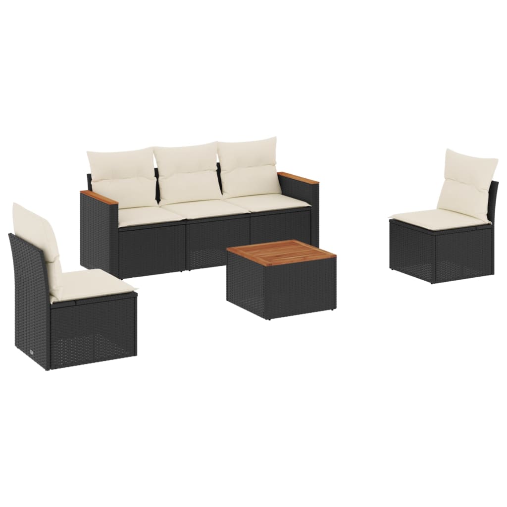 6-dijelni set vrtnih sofa s jastucima crni od poliratana