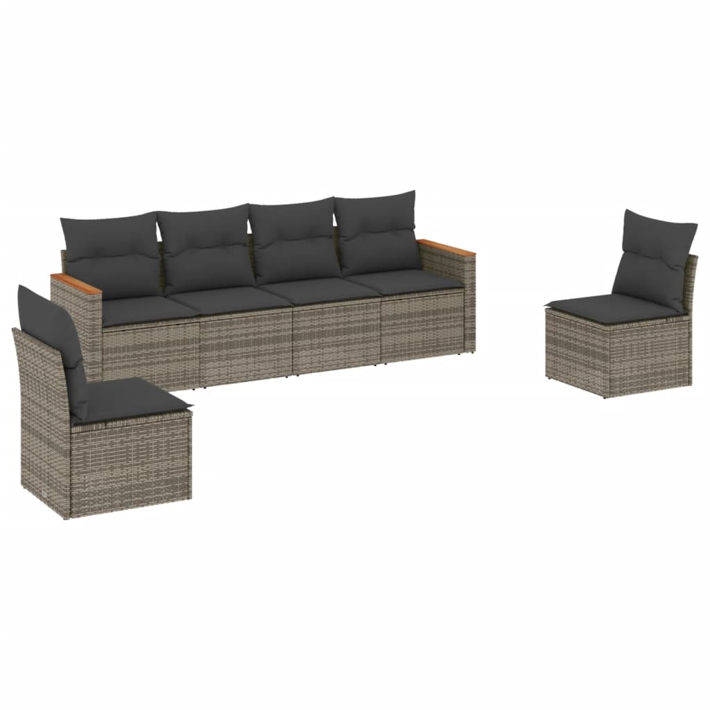 6-dijelni set vrtnih sofa od poliratana s jastucima sivi