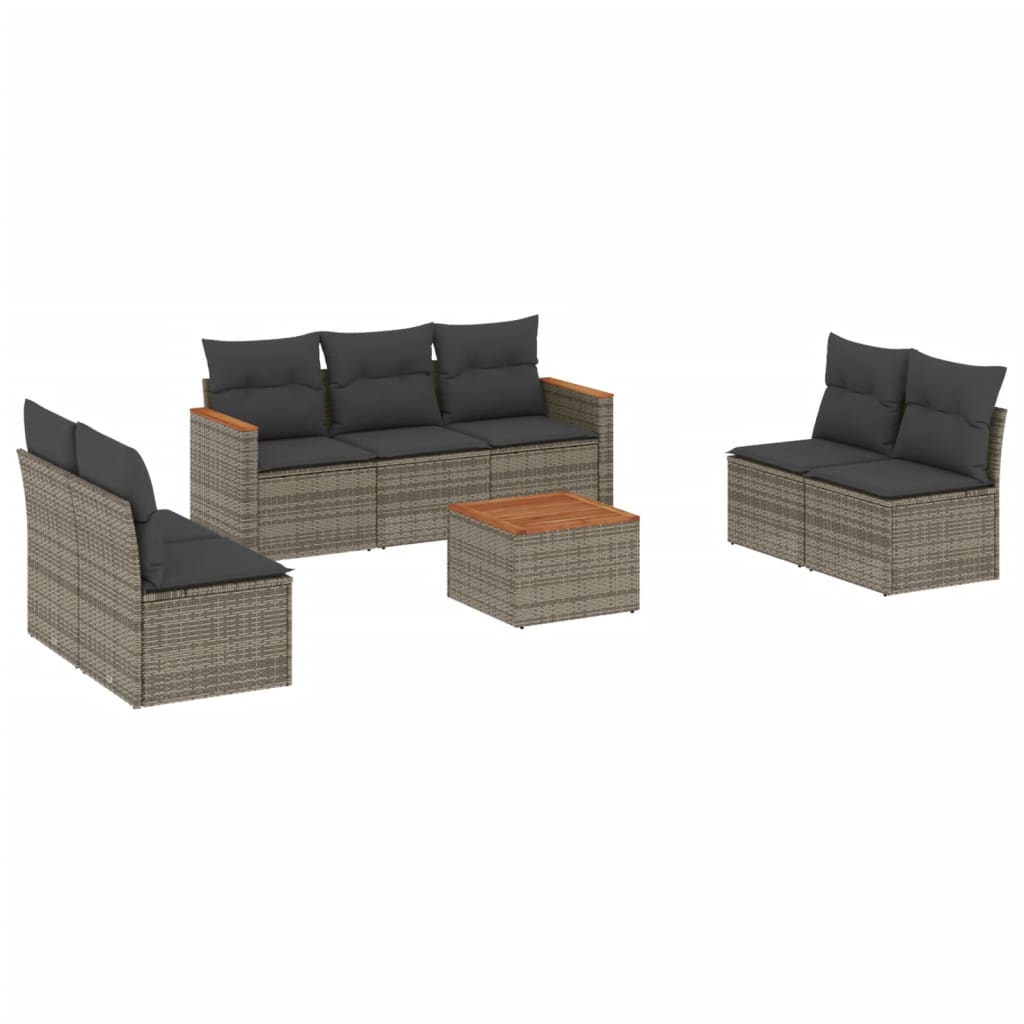8-dijelni set vrtnih sofa od poliratana s jastucima sivi