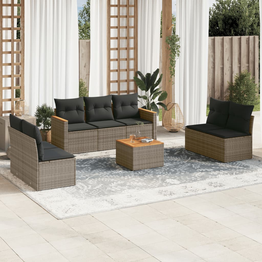 8-dijelni set vrtnih sofa od poliratana s jastucima sivi
