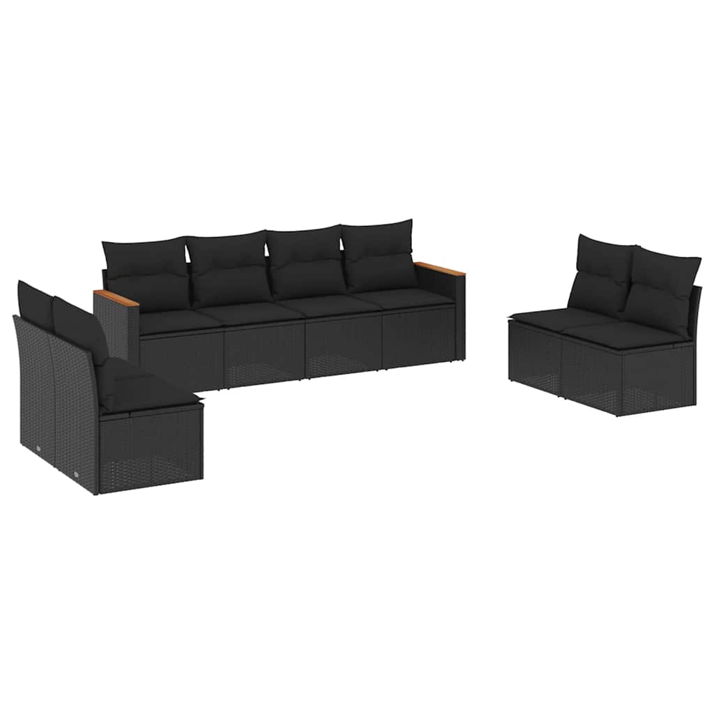 8-dijelni set vrtnih sofa od poliratana s jastucima crni
