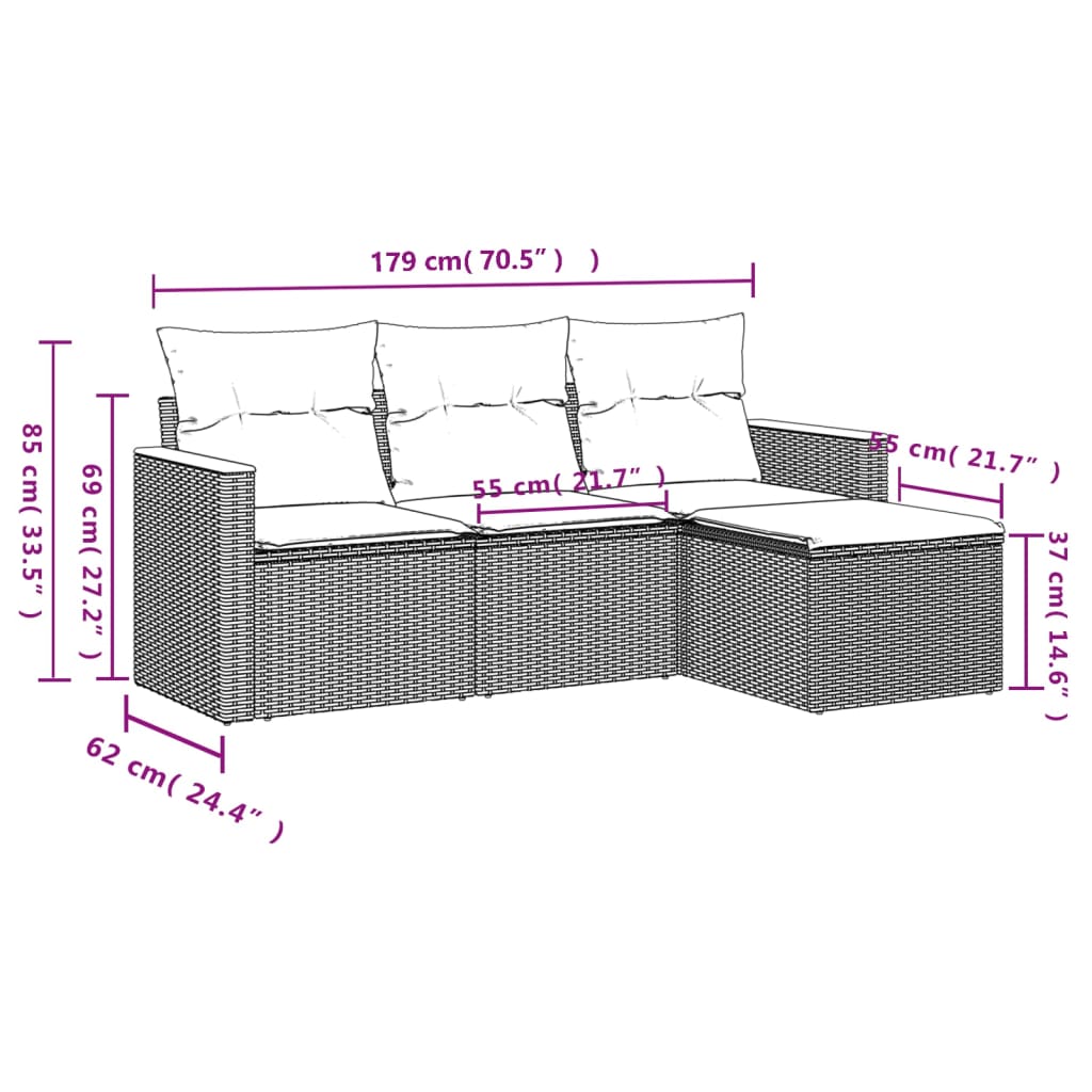 4-dijelni set vrtnih sofa od poliratana s jastucima crni