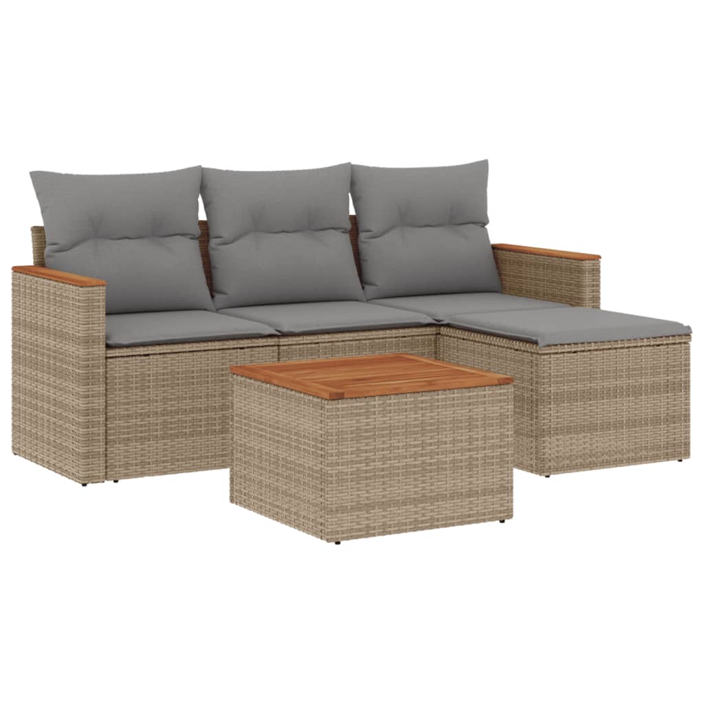 5-dijelni vrtni set sofa s jastucima bež od poliratana