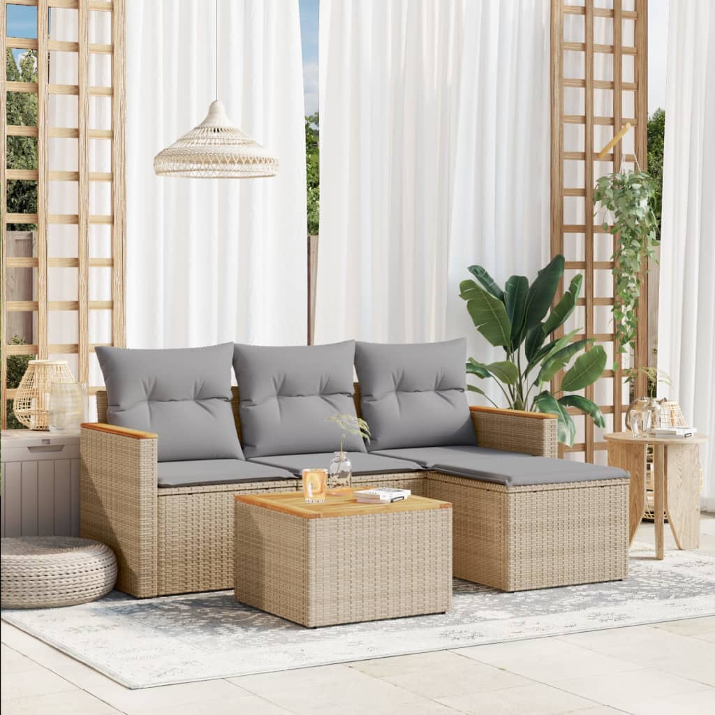 5-dijelni vrtni set sofa s jastucima bež od poliratana